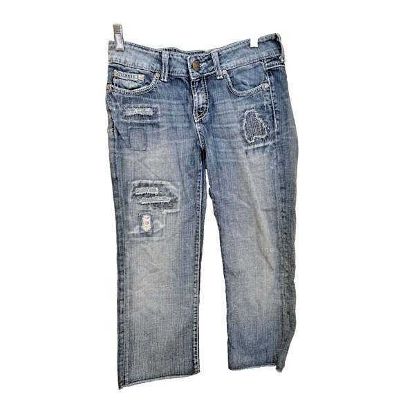 Buckle BKE Culture Denim Stretch Blue Jeans Distress Sz 27 Crop Capri VTG Y2K - Picture 1 of 5